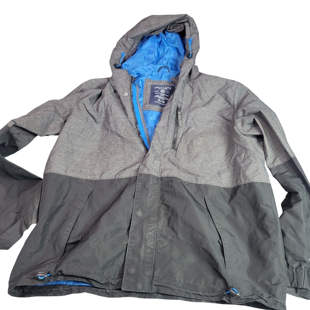 American Eagle Jacket Mens XL Grey Black Hooded Colorblock Parka Outdoor 5142135